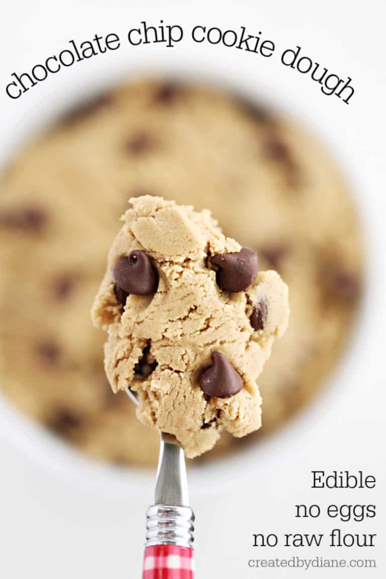 chocolate chip cookie dough createdbydiane.com no eggs, no raw flour, safe to eat