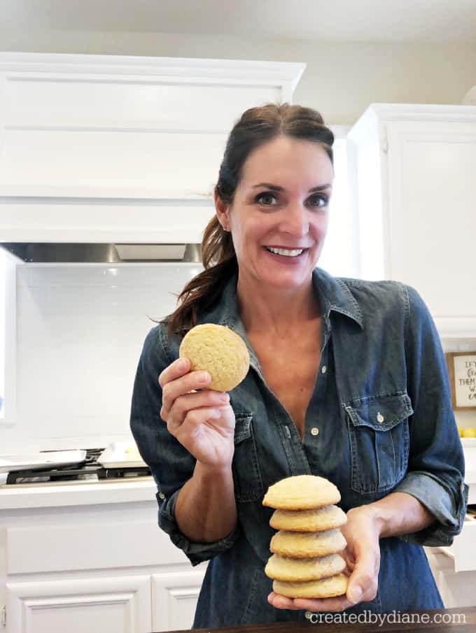 diane from createdbydiane.com with lemon iced cake cookies