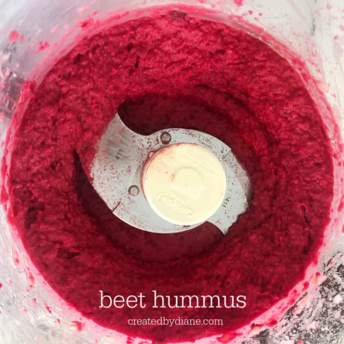 making roasted beet hummus in a food processor