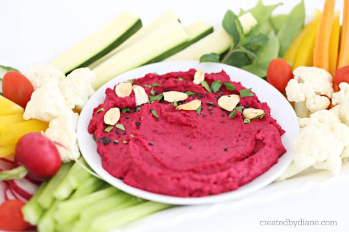 veggie charcuterie with beet hummus createdbydiane.com