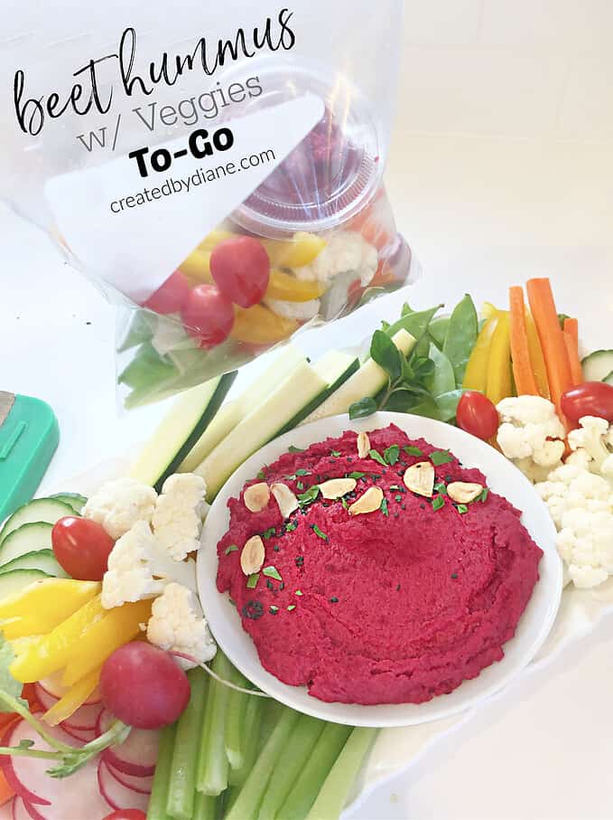 BEET HUMMUS to-go w/ veggies meal prep createdbydiane.com