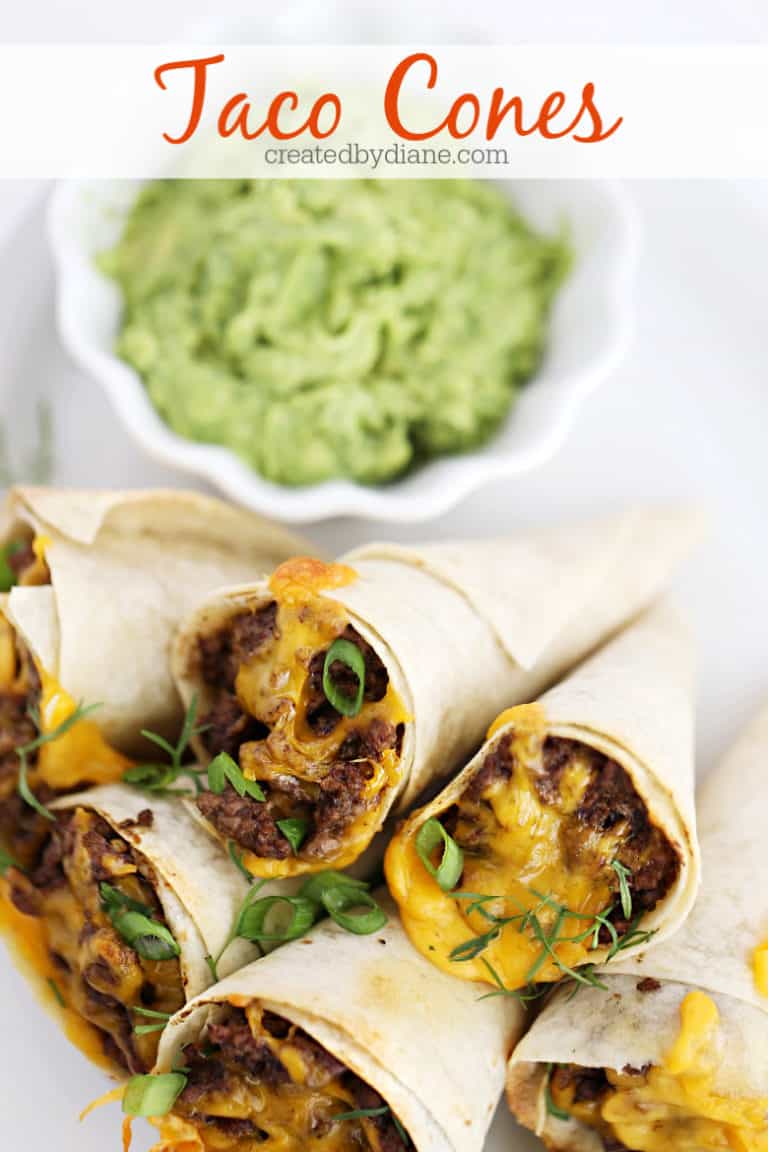 Taco Cones, rolled flour tacos with taco meat and cheese createdbydiane.com