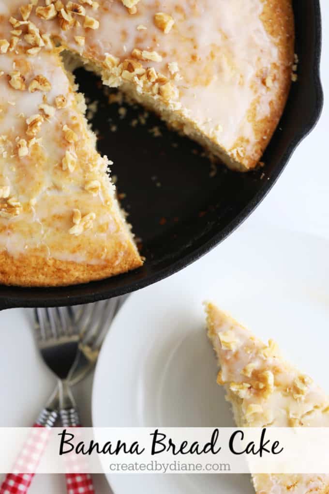 banana bread cake in a cast iron skillet createdbydiane.com