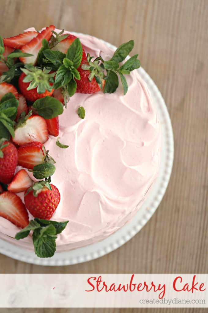 homemade strawberry cake, vanilla ckae with strawberry curd filling, topped with strawberry swiss meringue frosting createdbydiane.com