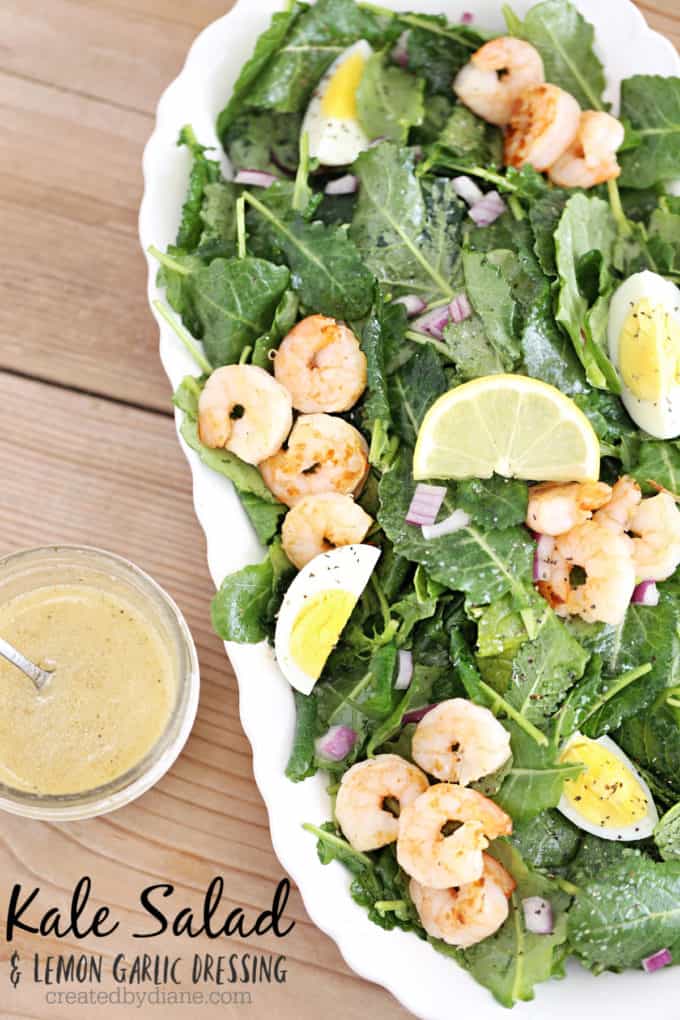 kale salad with shrimp and lemon garlic dressing
