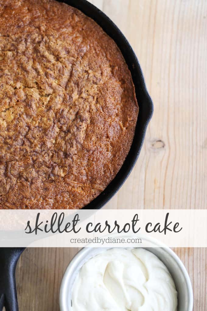 skillet carrot cake recipe with a simple cream cheese tasting frosting without cream cheese createdbydiane.com