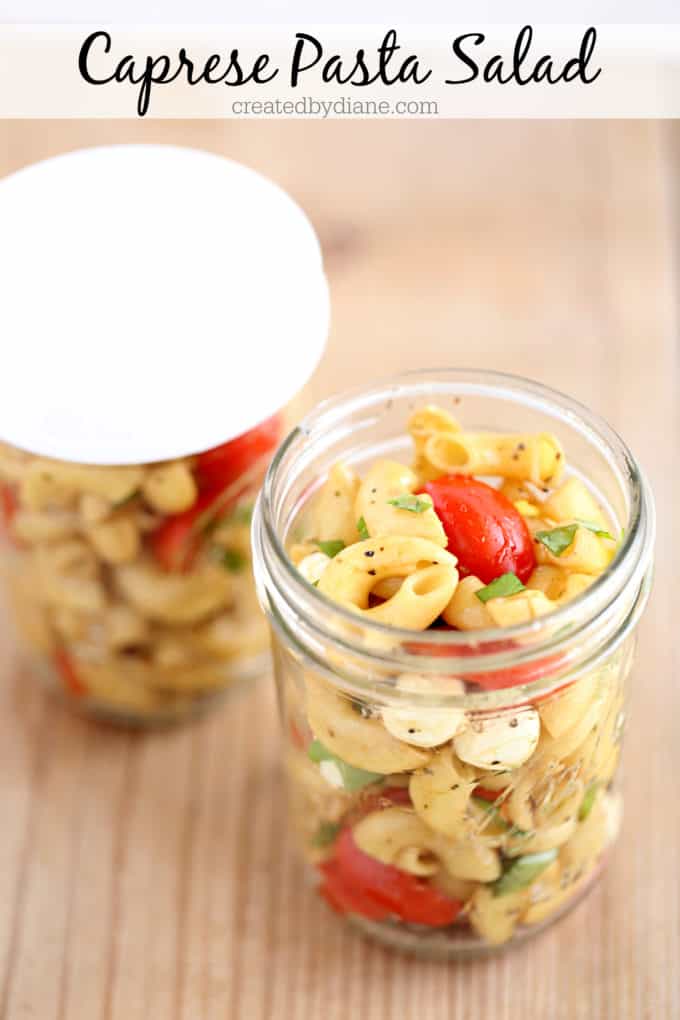 caprese pasta salad great for luch, the beach, and summer parties