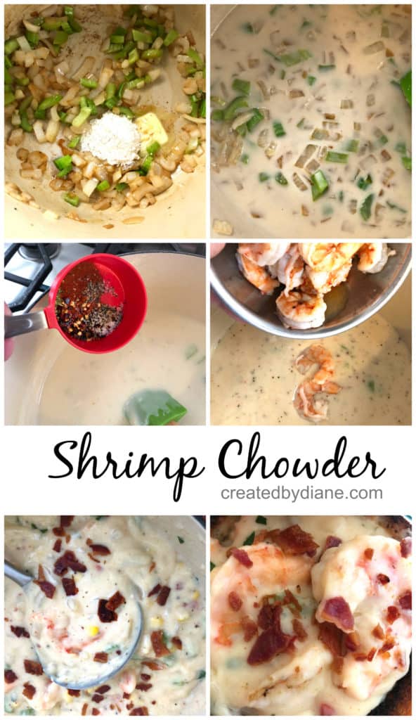 shrimp chowder in the making, thick and creamy with a sweet and smokey flavor createdbydiane.com