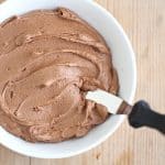 Chocolate Fudge Frosting Recipe in a white bowl with small offset spatula