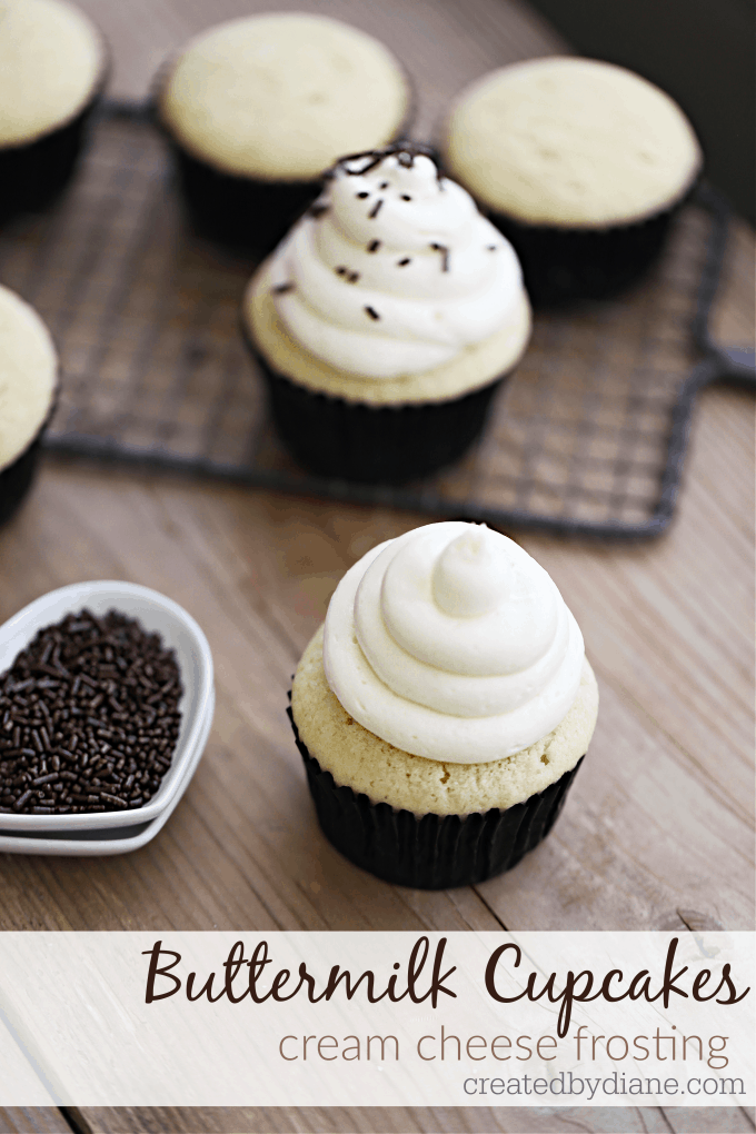 buttermilk cupcakes with cream cheese frosting createdbydiane.com