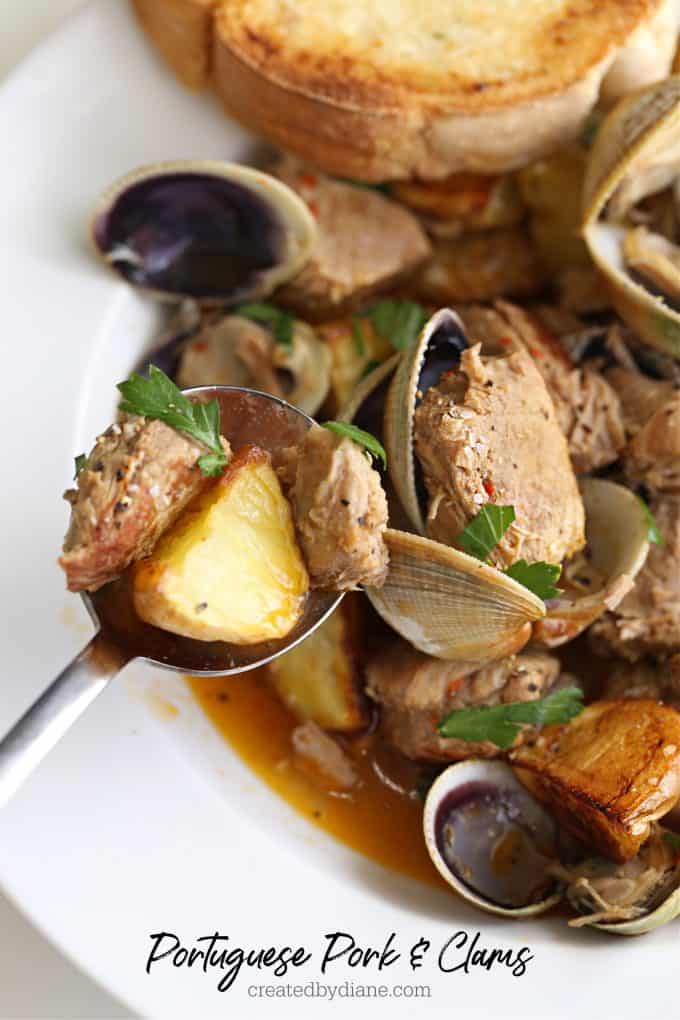 the best portuguese pork and clams recipe Instant Pot or stove cooking methods createdbydiane.com