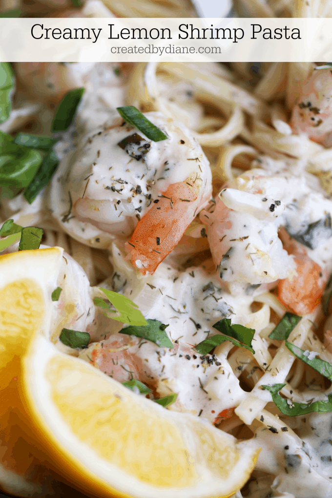 creamy lemon shrimp pasta from createdbydiane.com