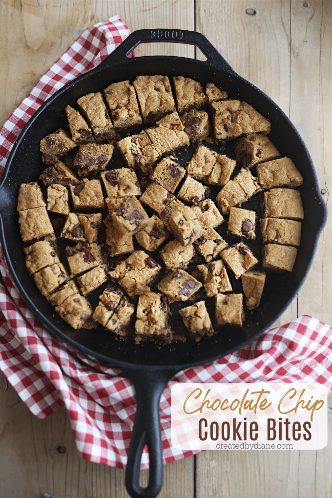 easy chocolate chip skillet cookie bites from createdbydiane.com