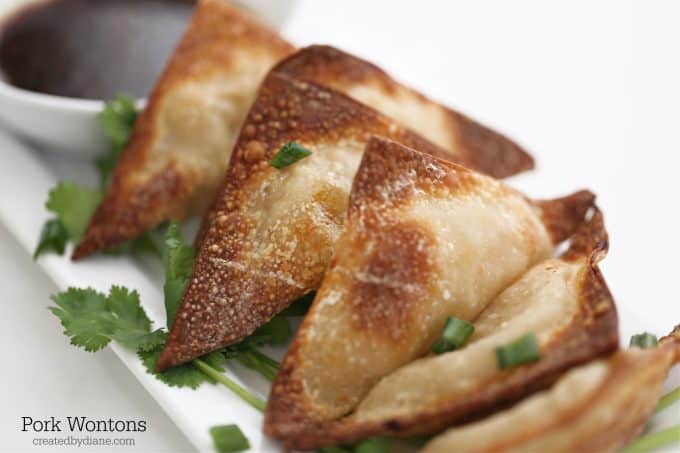 easy pork wontons cooked in an air fryer or fried in oil createdbydiane.com