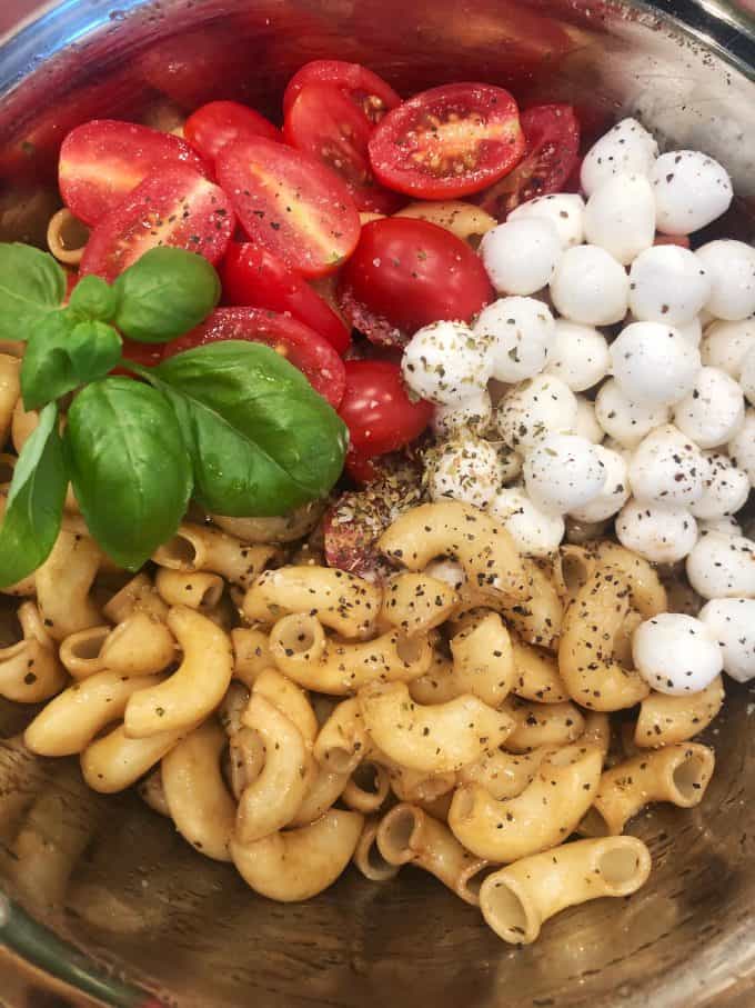 making caprese pasta salad createdbydiane.com