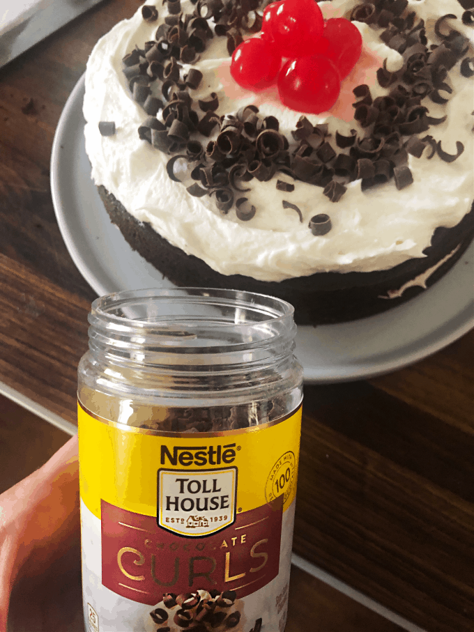 nestle toll house chocolate curls on black forest cake createdbydiane.com