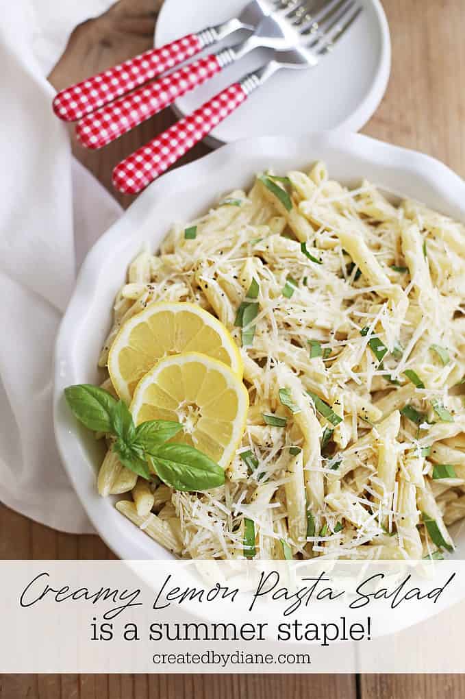 Creamy Lemon Pasta Salad Recipe from createdbydaine.com is a summer staple