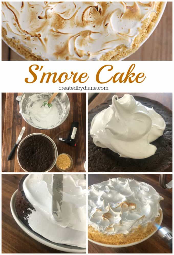 S'more Cake Recipe, single layer s'more cake, small batch recipe, Italian Meringue, toasted meringue, small chocolate cake createdbydiane.com