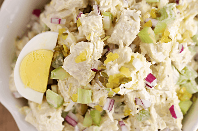 Special Chicken Salad Recipe with hard boiled eggs, dill relish tates like CHICK FIL A's chicken salad createdbydiane.com