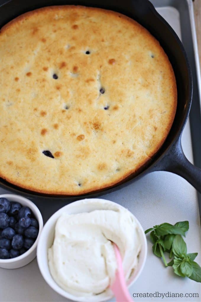 making a skillet banana cake with blueberries createdbydiane.com