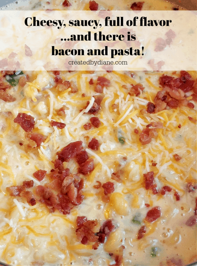 cheesy, saucy, creamy, mac and cheese with bacon and jalapeno createdbydiane.com