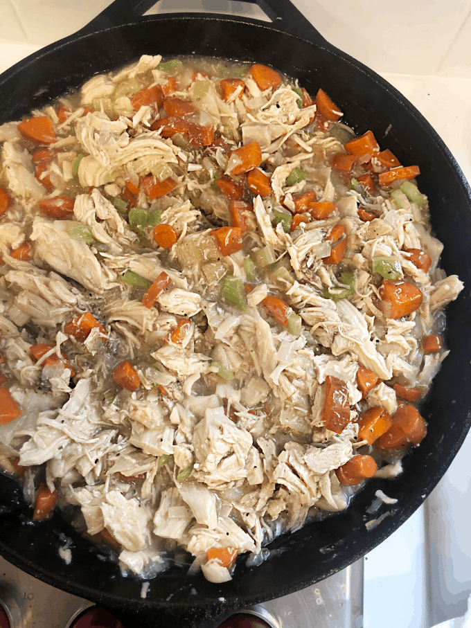 cooking the filling for chicken pot pie recipe createdbydiane.com