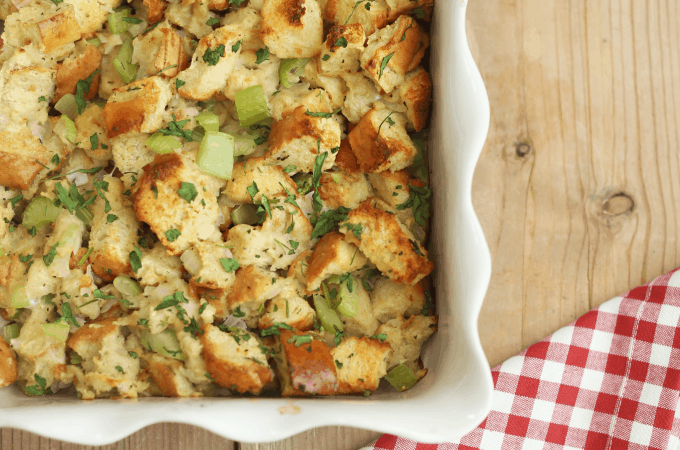 french bread stuffing 13x9 createdbydiane.com