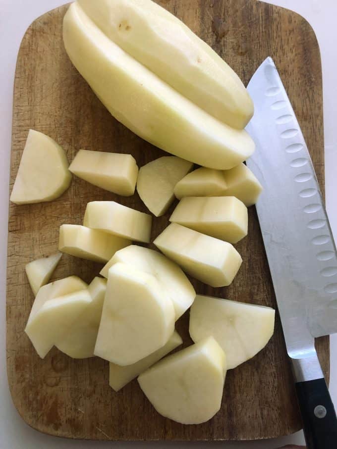 cutting potatoes