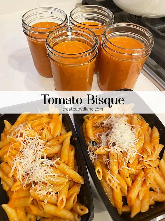 tomato bisque meal prep, soup and serve over pasta createdbydiane.com