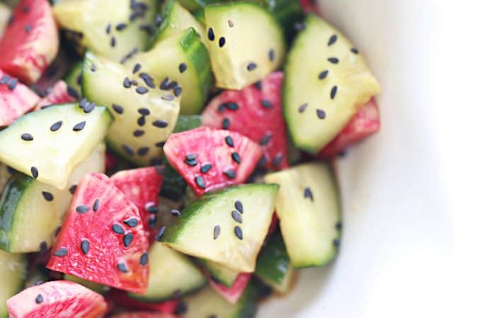 Watermelon Radish Cucumber Salad Asian Recipe createdbydiane.com