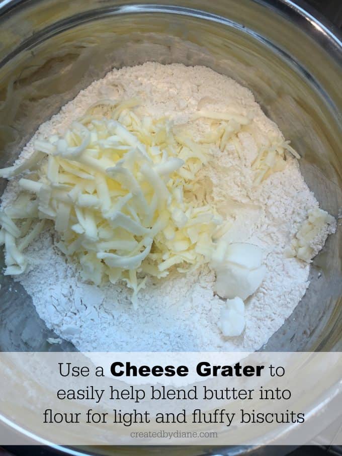 use a cheese grater to easily blend butter into flour for light and fluffy biscuits createdbydiane.com