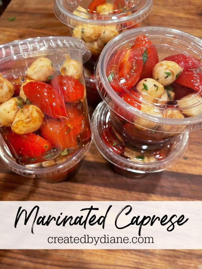 4 oz plastic cups with marinated caprese great to go snack