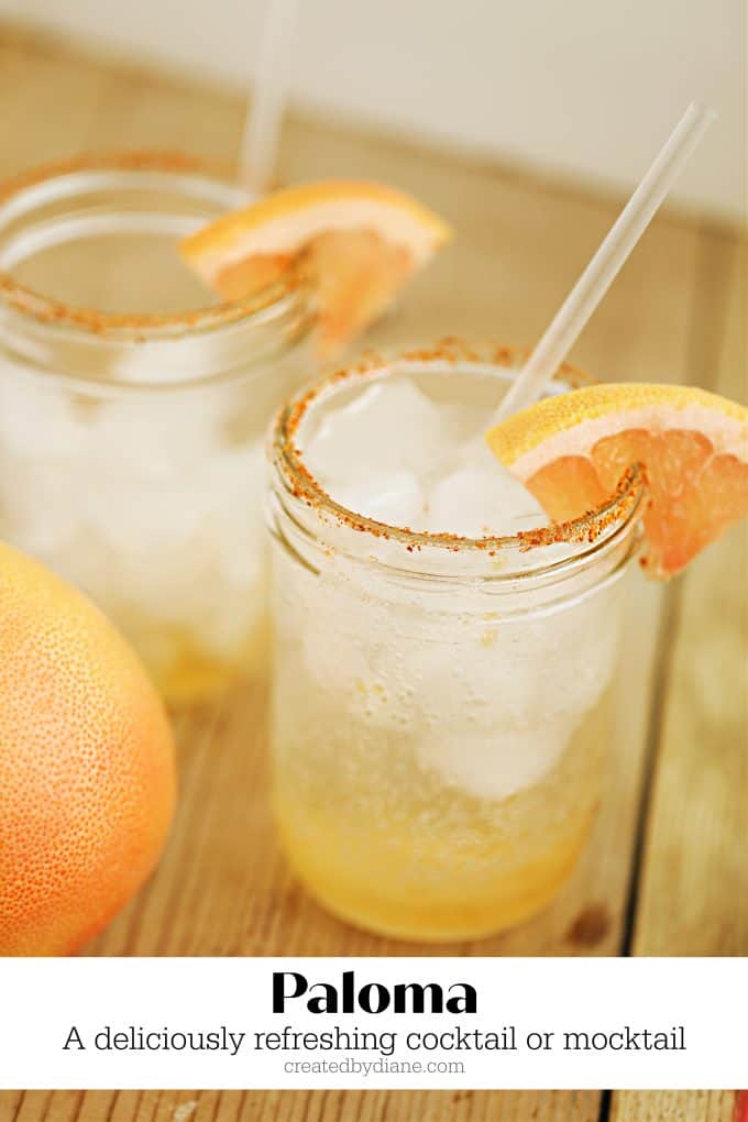 Paloma cocktail or mocktail grapefruit juice, grapefruit soda or sparkling water createdbydiane.com