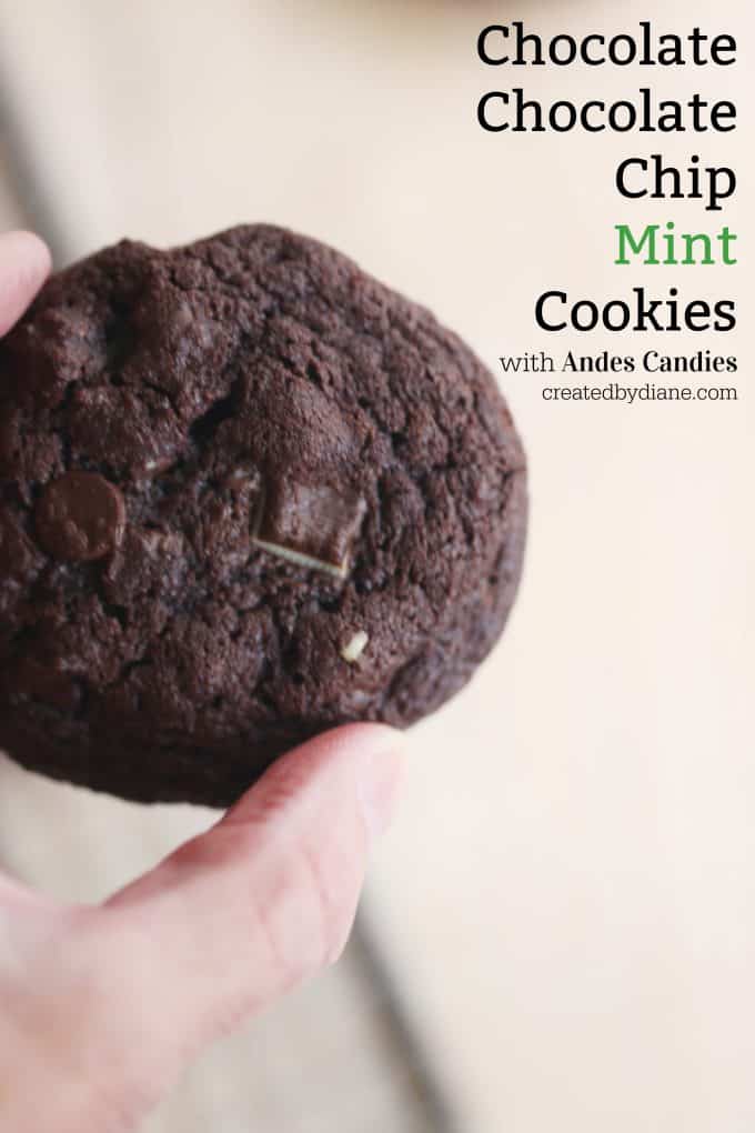 chocolate chocolate chip mint cookies with Andes Candies createbydiane.com