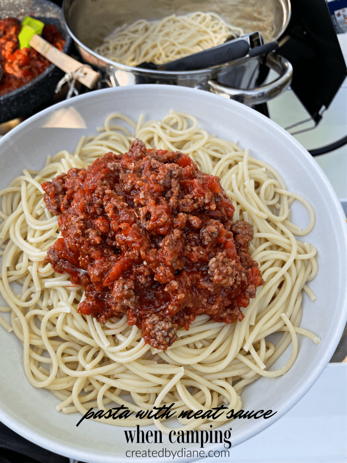 pasta with meat sauce when camping createdbydiane.com