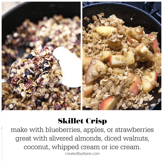 skillet crisp, blueberry, strawberry, apple great camping recipe in a skillet createdbydiane.com