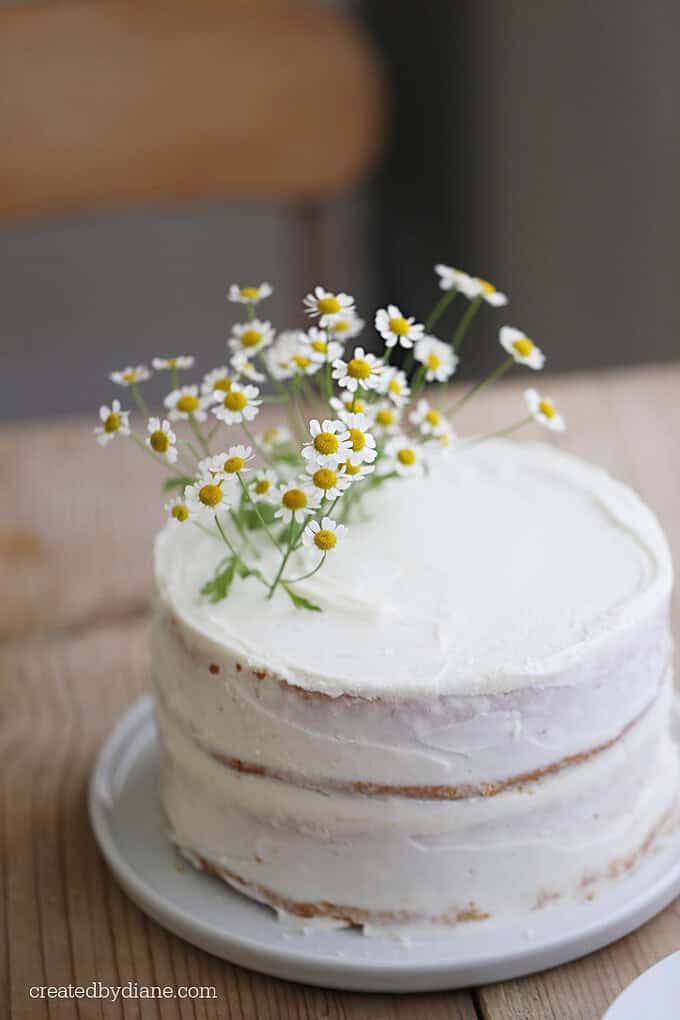 2 layer white cake, sour cream frosting, tastes like homemade, starts with a box mix