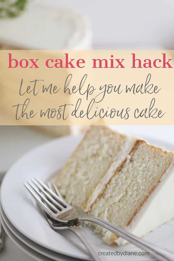 box cake mix hack, white cake with sour cream frosting 2 layer createdbydiane.com