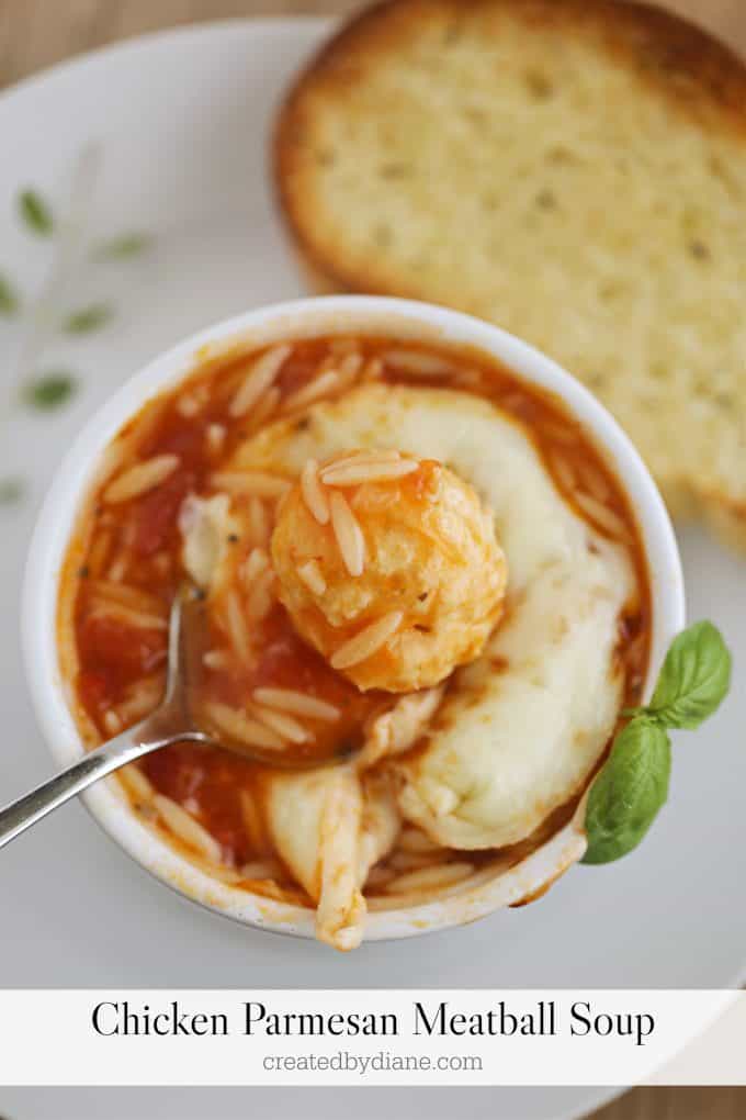 Chicken Parmesan Meatball Soup | Created by Diane