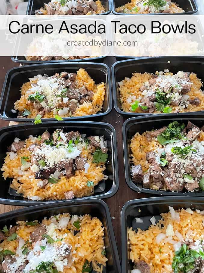 carne asada taco bowls meal prep made easy createdbydiane.com