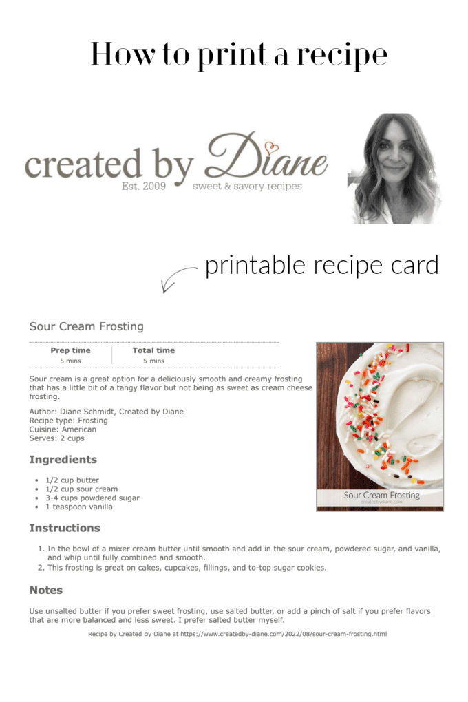 how to print a recipe on website or blog, createdbydiane.com