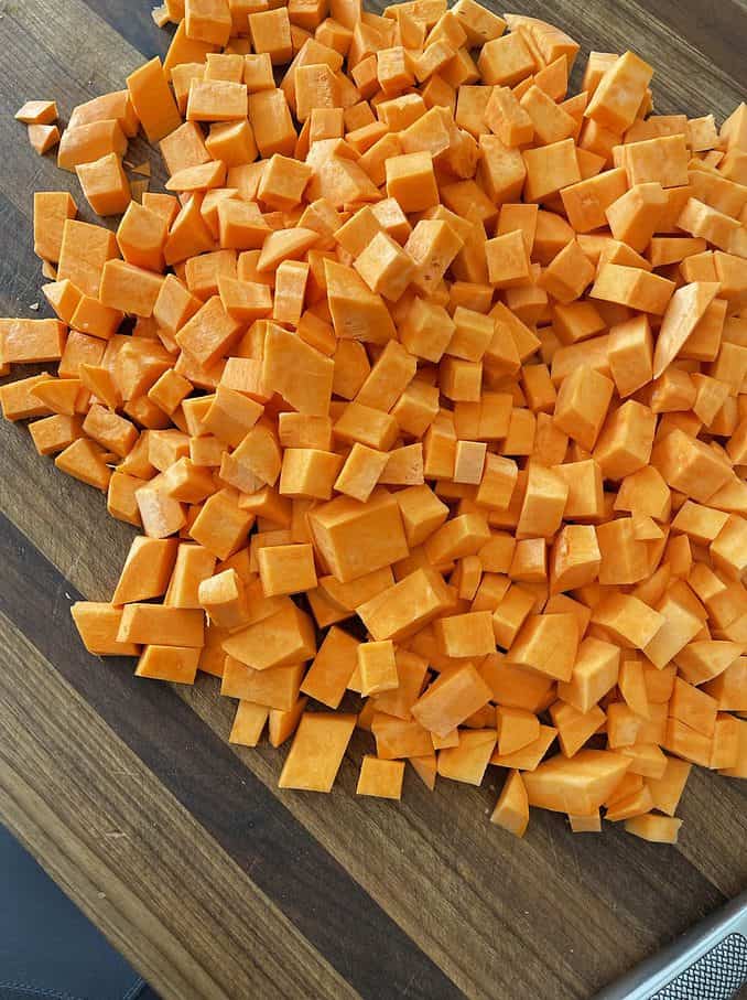 chopped raw sweet potatoes