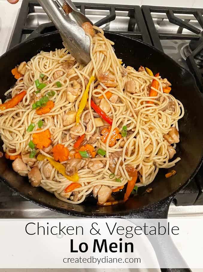 skillet chicken and vegetable lo mein recipe createdbydiane.com