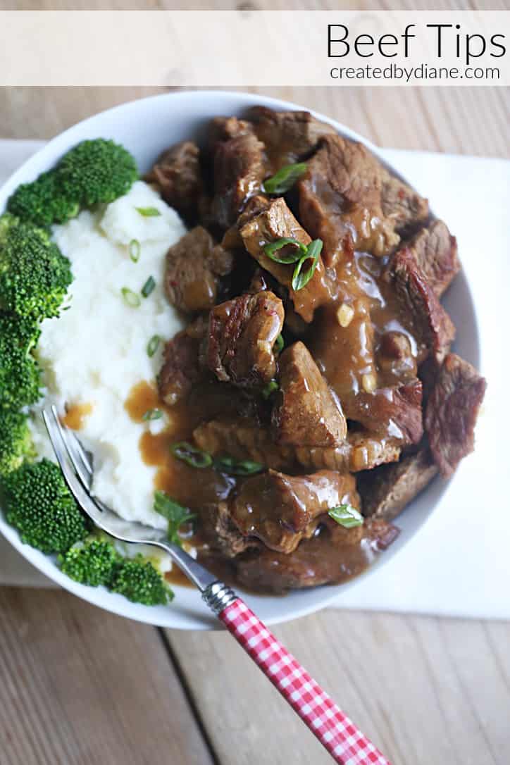 Beef Tips (stove top, instant pot, oven, slow cooker)