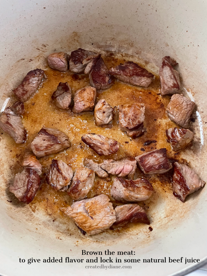 brown the beef tips for added flavor and tenderness createdbydiane.com