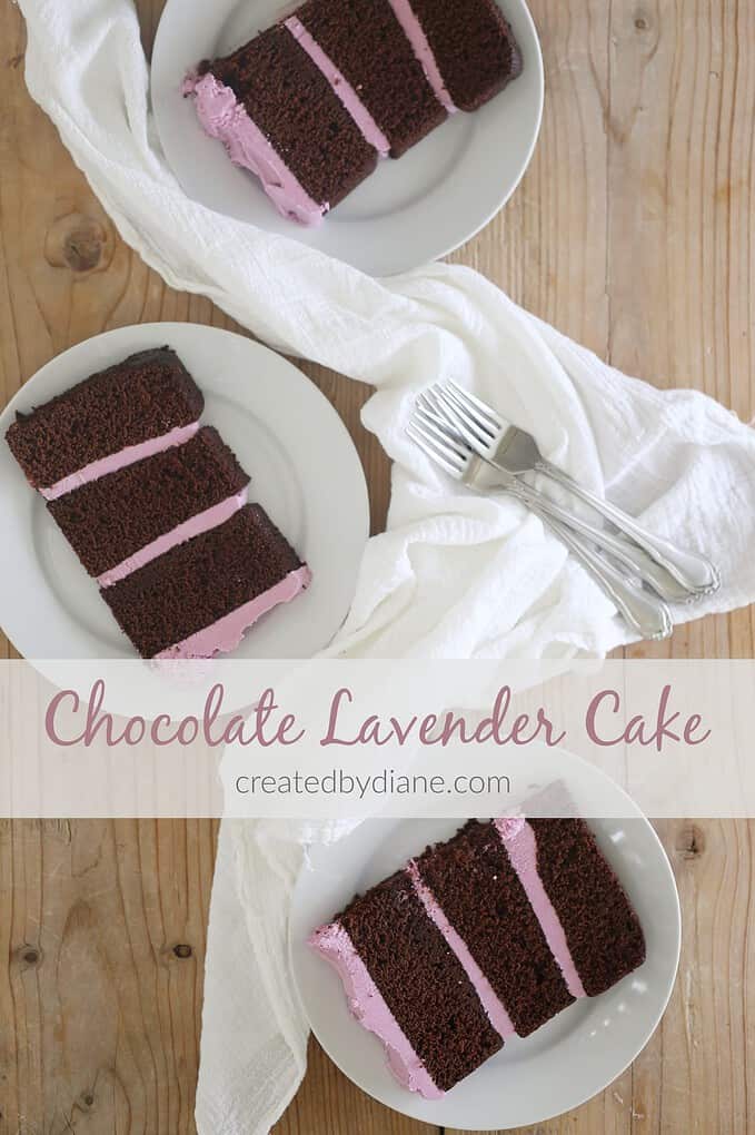 chocolate lavender cake recipe from food blogger Diane createdbydiane.com