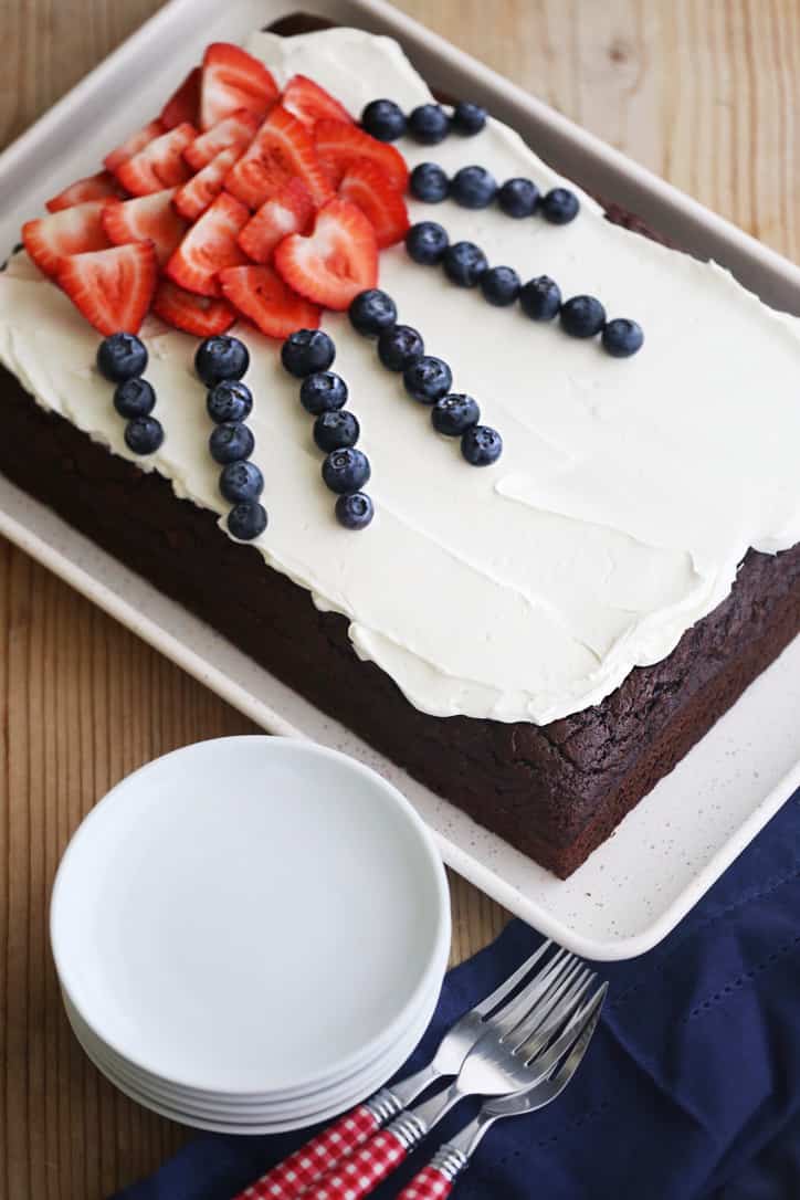 Chocolate Cake with Strawberries and Blueberries