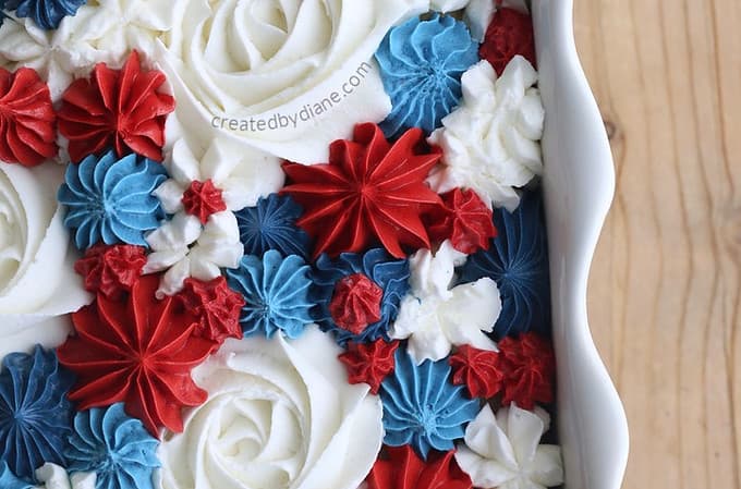 PATRIOTIC CAKE, BUTTERCREAM FROSTING, RED, WHITE, BLUE CREATEDBYDIANE.COM
