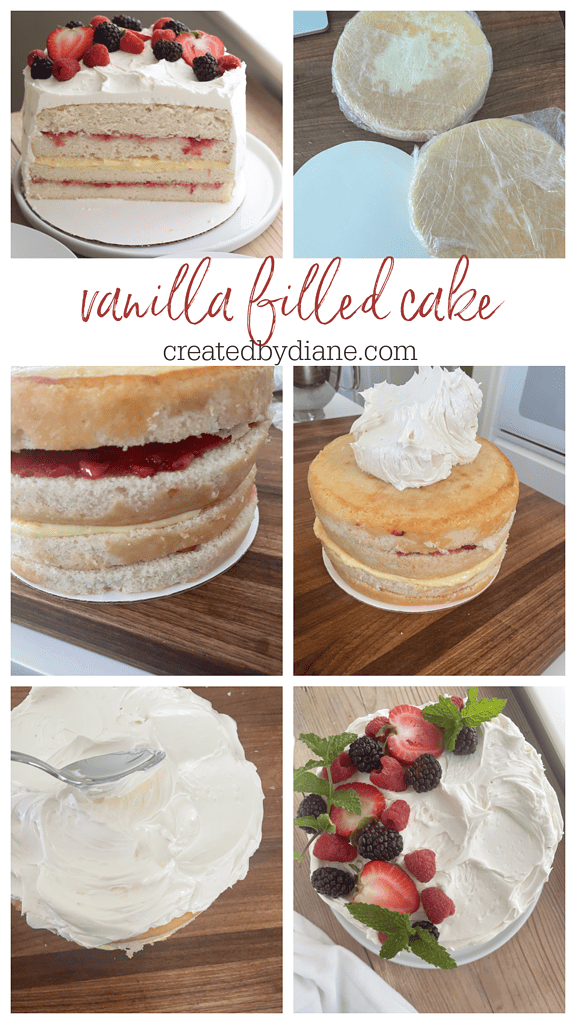 filled vanilla cake recipe from createdbydiane.com