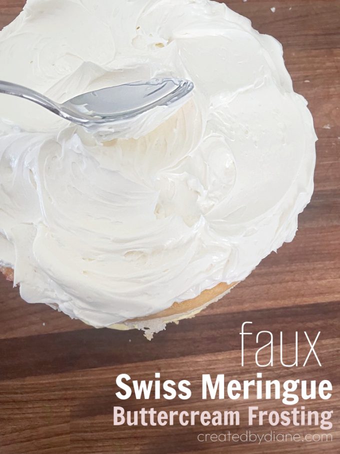 faux no eggs swiss meringue buttercream frosting recipe from createdbydiane.com